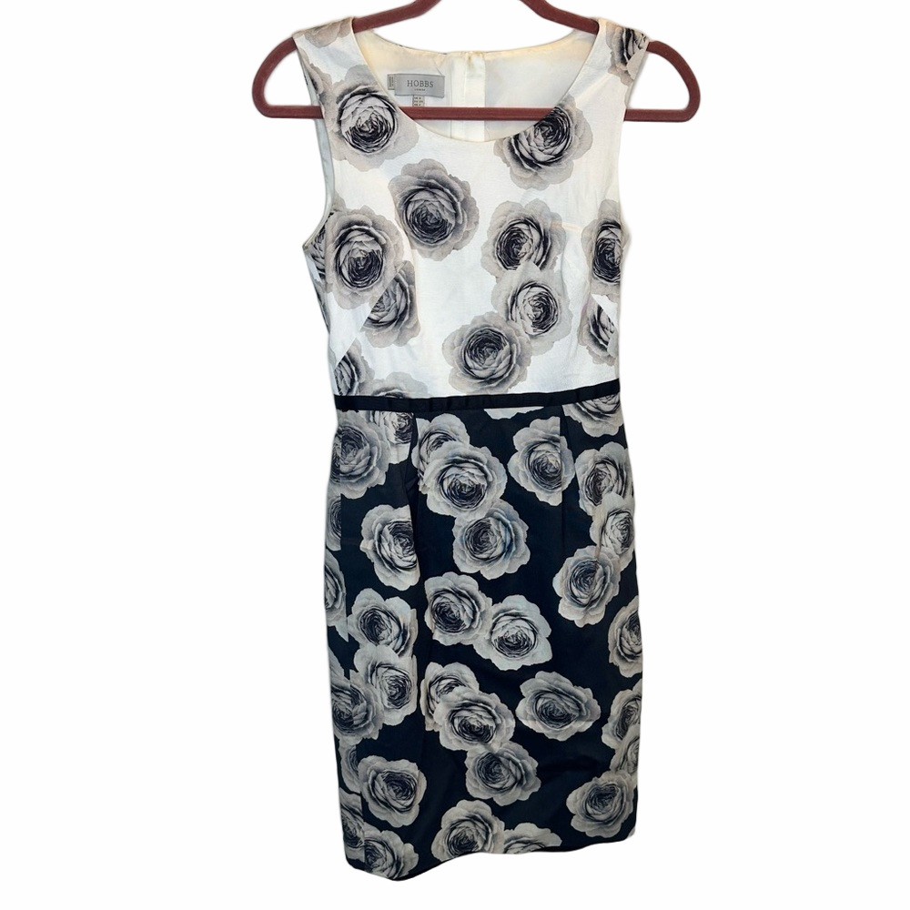 Hobbs London Floral Print Black & White Dress Size 2